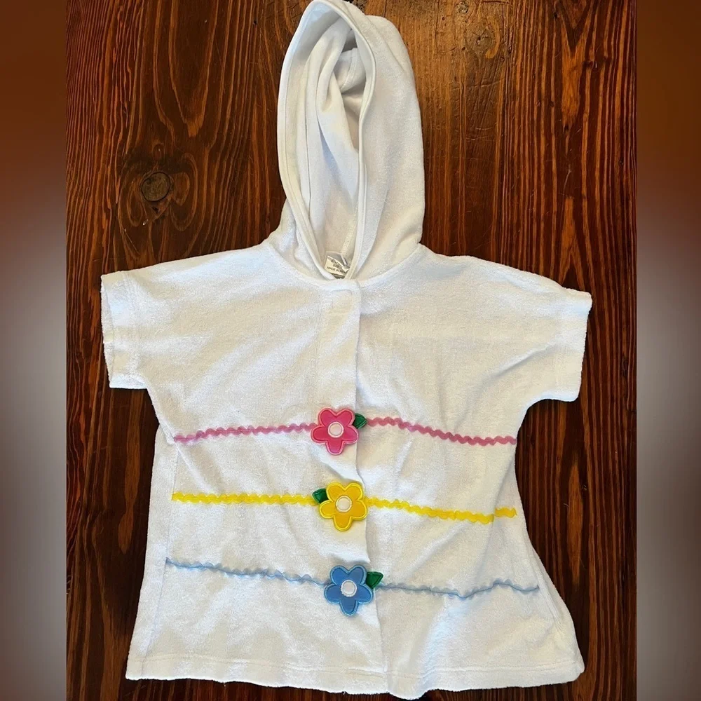 FLORENCE EISMAN White and Flowers Bathing Suit Cover Up Swim Hood
